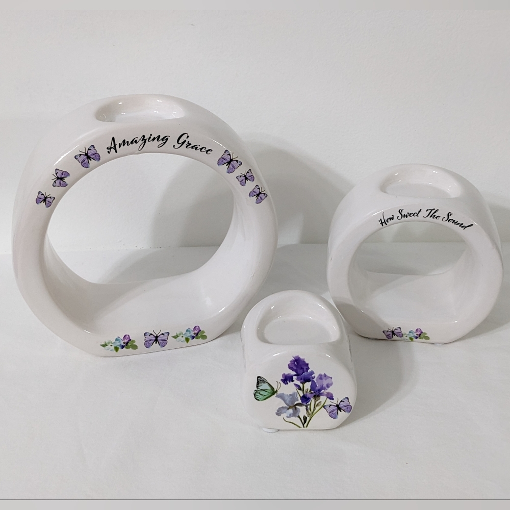 Amazing Grace How Sweet The Sound 3 Piece    Nesting Candle Holders, New In Box